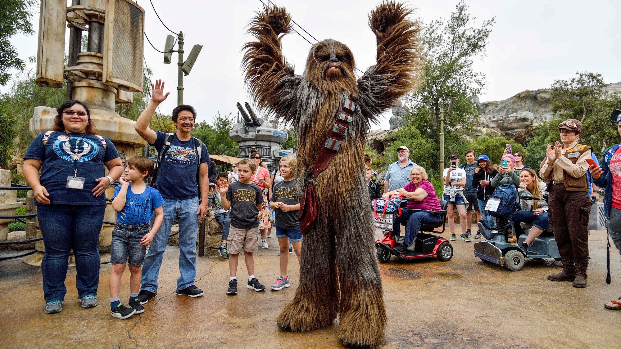Chewbacca welcomes visitors to Black Spire Outpost at Star Wars: Galaxy’s Edge inside Disneyland in Anaheim, CA, on June 24, 2019. (Photo by Jeff Gritchen, Orange County Register/SCNG)
