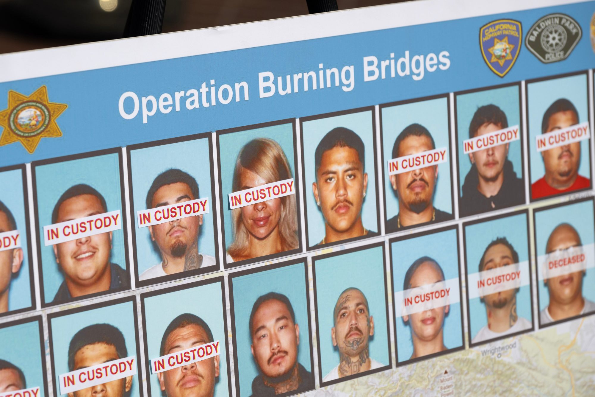 The ATF, Covina police and the LA County Sheriff’s Department hold a press conference regarding federal and state warrants served against Puente 13 in Covina on Wednesday, December 17, 2025. (Photo by Drew A. Kelley, Press-Telegram/SCNG)
