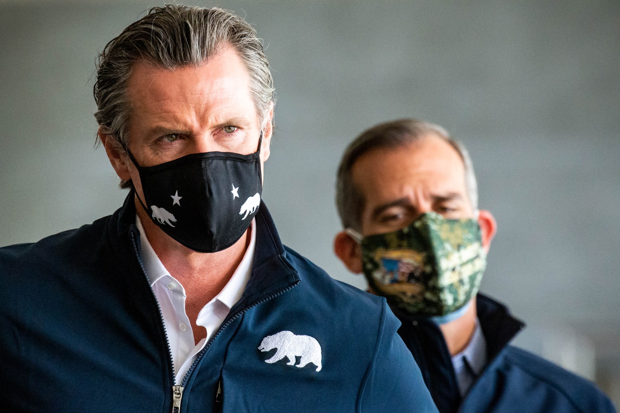 Gov. Gavin Newsom signed California’s covid misinformation bill last fall. Newsom and LA Mayor Eric Garcetti announce the opening of a large-scale COVID-19 vaccine site at Cal State Los Angeles on Tuesday, February 16, 2021. (Photo by Sarah Reingewirtz, Los Angeles Daily News/SCNG)